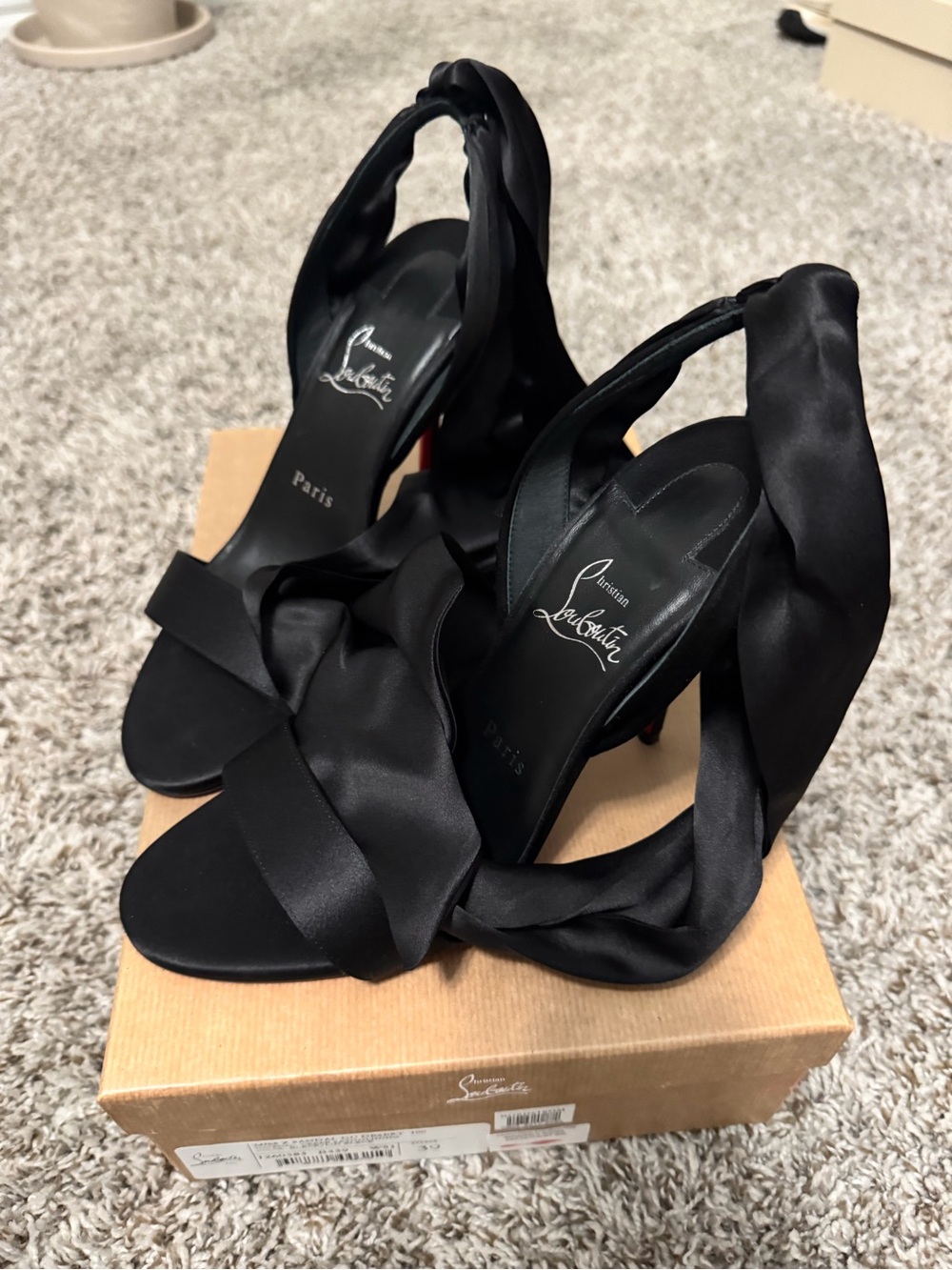 Christian Louboutin Black Satin Twist-Knot Slingback Sandals